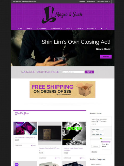 Magic and Such website home page.