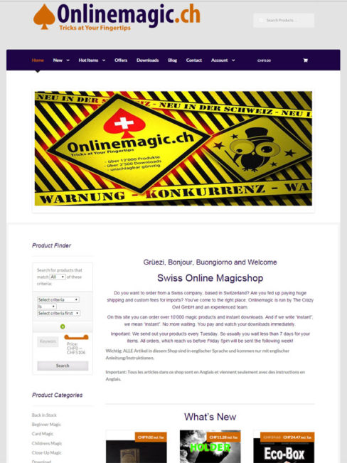 Home page of Online Magic in Switzerland